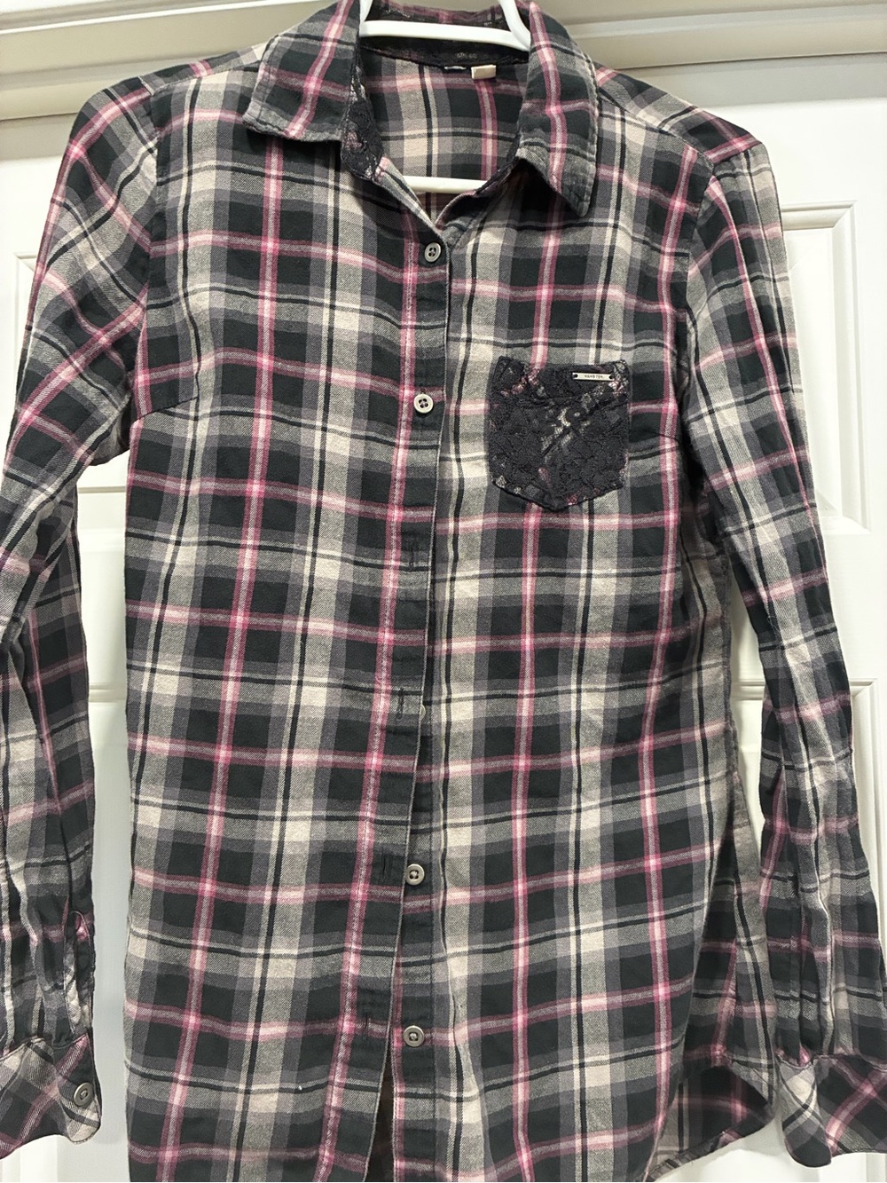 Hang Ten Gray and Pink Plaid Button-Down Shirt
